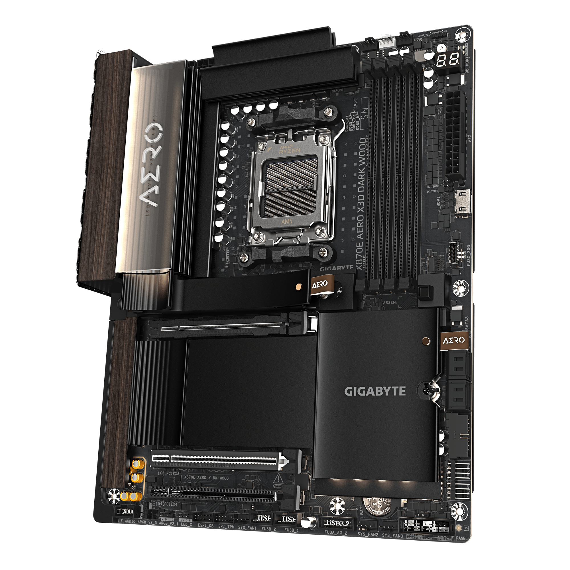 Bekijk afbeelding 4 van Gigabyte X870E AERO X3D Dark Wood (X870, AM5, ATX, DDR5)